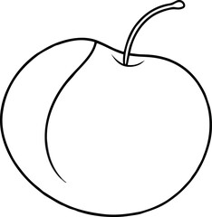 Simple Black and White Outline of a Fresh Fruit with a Single Stem for Coloring Book or Design