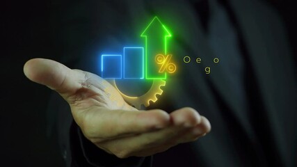 Operation management concept, administration of business structure, practices, and processes to enhance efficiency and maximize profit. Glowing neon line of Operation management icon on virtual screen