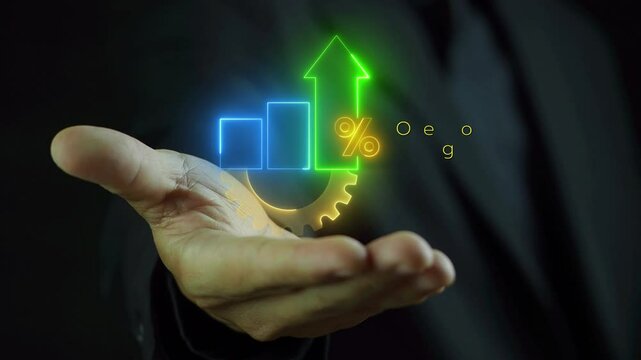Operation management concept, administration of business structure, practices, and processes to enhance efficiency and maximize profit. Glowing neon line of Operation management icon on virtual screen