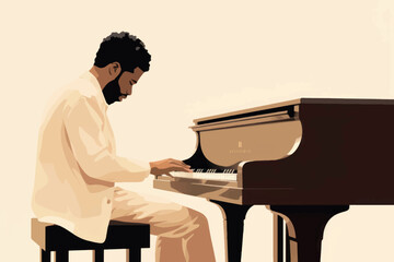 Man playing grand piano illustration