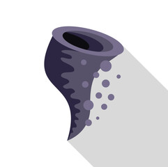 Black hole pulling space dust in with long shadow on white background in flat style