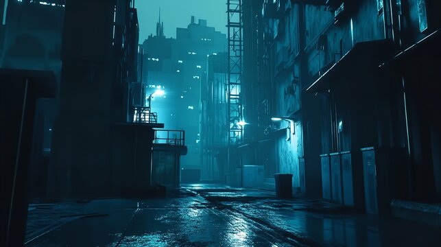 Dark and eerie urban city alley at night : Generative AI