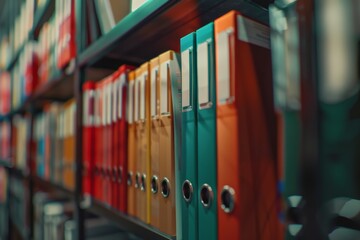 Blurred office shelves with binders and files