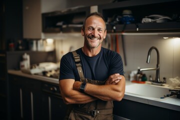 Portrait of a smiling middle aged male plumber