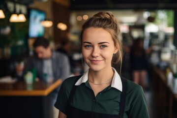 Fototapeta premium Smiling portrait of a young female barista