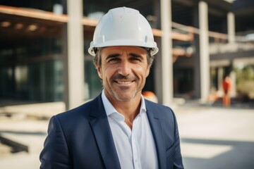 Portrait of a smiling middle aged businessman on construction site