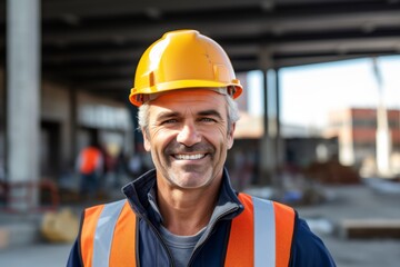 Portrait of a smiling middle aged businessman on construction site