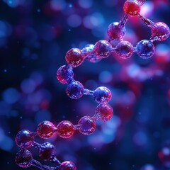 Close-Up Molecular DNA Structure with Vibrant Red and Purple Molecules