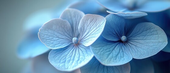 Close-up of Blue Hydrangea Petals with Delicate Veining