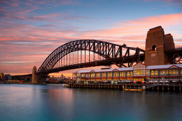 The Scenery of Sydney Harbor Bridge at Sunset