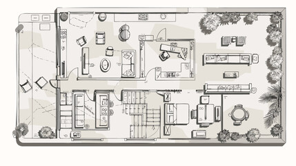 Detailed Architecture Plan with Furniture Layout, Isolated on White for Office Design