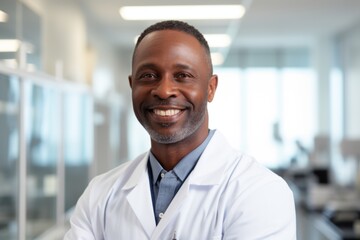 Obraz premium Portrait of a smiling middle aged male doctor in hospital