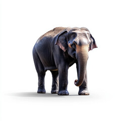 Obraz premium A majestic elephant standing on a white background, capturing its grandeur, strength, and calm presence.