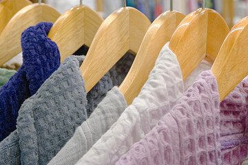 Assorted multicolour fluffy bathrobes