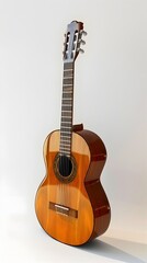 Obraz premium Classic Acoustic Guitar With Polished Wood Finish Isolated On White Background