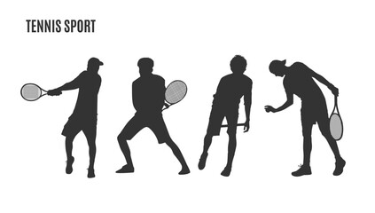Set of silhouettes of tennis athletes. Tennis player with a racket vector illustration. Sport silhouette