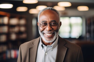 Obraz premium Portrait of a smiling senior African American man in library