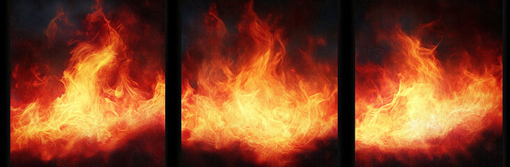 Fototapeta premium High-resolution imagery of four panels, each displaying different types of flames on a black background, focusing on the vivid and unique characteristics of each fire pattern.