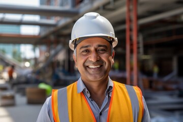 Portrait of a smiling middle aged businessman on construction site