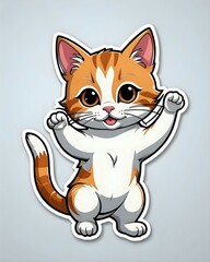 Obraz premium Cute cartoon cat sticker with a white background.