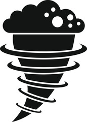 Simple black and white vector icon of a big tornado rotating with storm cloud forming a natural disaster