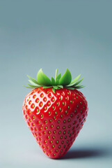 Red strawberry with leaf. Plain background. Healthy fruit food. 