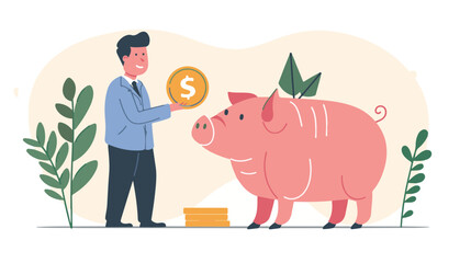 flat vector businessman holding big coin for save money with flat vector modern illustration