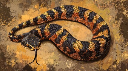 Fototapeta premium A detailed illustration of a viper with a bold zigzag pattern running down its back.