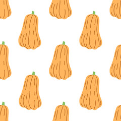 Vector flat style Halloween seamless pattern. Hand-drawn pumpkin. Element for labels, packaging and cards design.