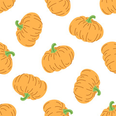 Vector flat style Halloween seamless pattern. Hand-drawn pumpkin. Element for labels, packaging and cards design.
