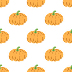 Vector flat style Halloween seamless pattern. Hand-drawn pumpkin. Element for labels, packaging and cards design.