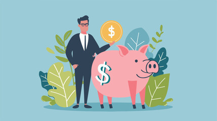 flat vector businessman holding big coin for save money with flat vector modern illustration