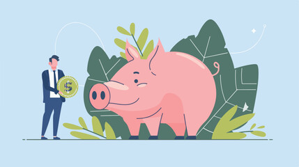 flat vector businessman holding big coin for save money with flat vector modern illustration