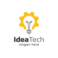 Light bulb and gear logo design. Electrical lights logo. Idea tech logo template.