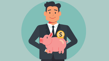 flat vector businessman holding big coin for save money with flat vector modern illustration