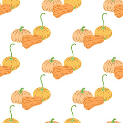 Vector flat style Halloween seamless pattern. Hand-drawn pumpkin. Element for labels, packaging and cards design.