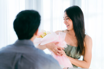 Romantic Surprise Engagement at Restaurant, Couple Celebrates Their Love and Marriage with a Stunning Floral Arrangement, a Memorable Party, and Heartfelt Moments at a Chic Cafe