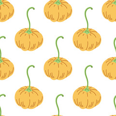 Vector flat style Halloween seamless pattern. Hand-drawn pumpkin. Element for labels, packaging and cards design.