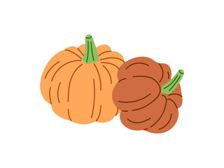 Vector flat style Halloween Illustration. Hand-drawn  pumpkins sketch isolated on white background. Element for labels, packaging and cards design.
