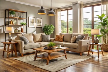 Fototapeta premium Sophisticated and reassuring, comfortable and stylish furniture choices create a warm and inviting atmosphere that