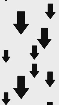 Black arrows moving down isolated on white screen background. Economy down or download concept. vertical video 4k.