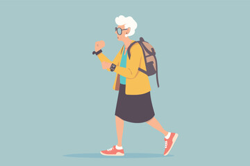 Elderly Fitness Tracking: Grandmother Counts Steps with Smart Watch