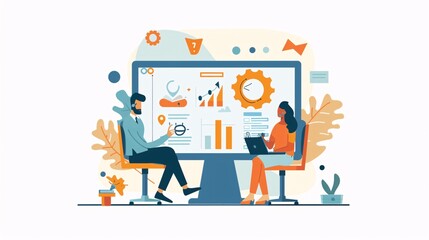 Business People Analyzing Data on Computer Screen