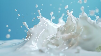 White milk cream splash on. blue background