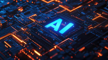 Obraz premium AI technology and circuit board futuristic visual display