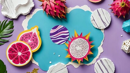 Collage with dragon fruits