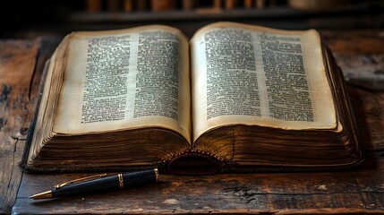 Obraz premium Freshly Opened Book with Pen Beside It Symbolizing the Start of a New Story