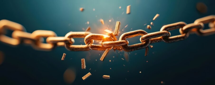 Abstract image of debt chains breaking apart as financial forecasts predict future recovery and growth