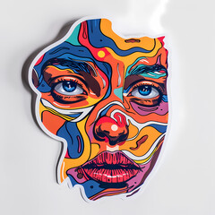 Obraz premium Colorful abstract portrait art with vibrant shapes and facial features on a white background showcasing creativity and emotion