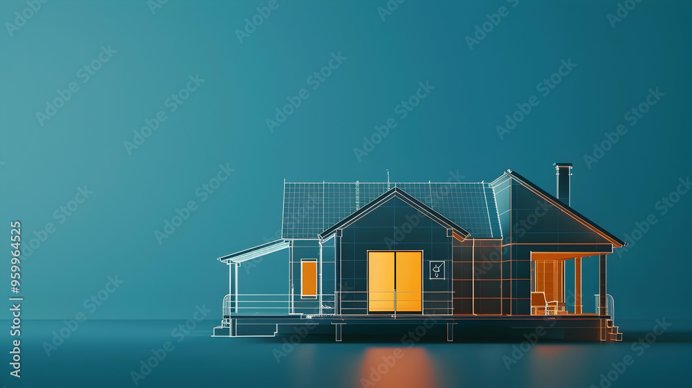 Poster outline of a small house with a check-up chart level testing - concept image with copy space